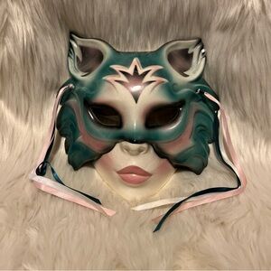 Rare 1989 Vintage Clay Art Mask Lady in Cat Mask / Mardi Gras San Francisco